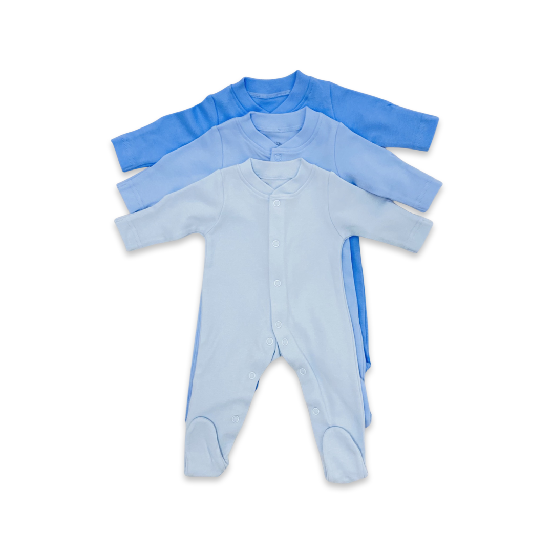 Blue 3 pack cotton sleepsuits